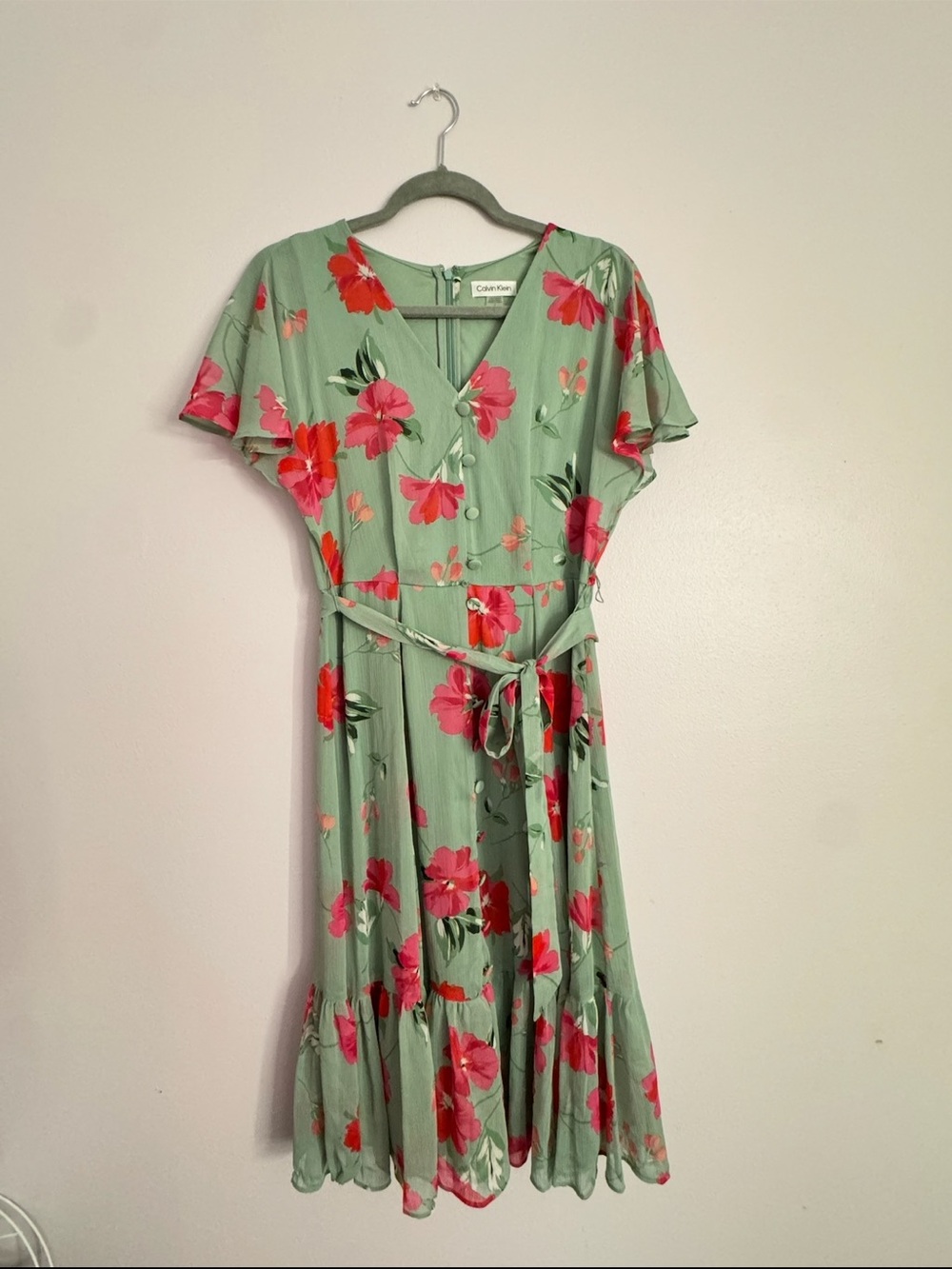 Calvin Klein Green Floral Wrap Dress